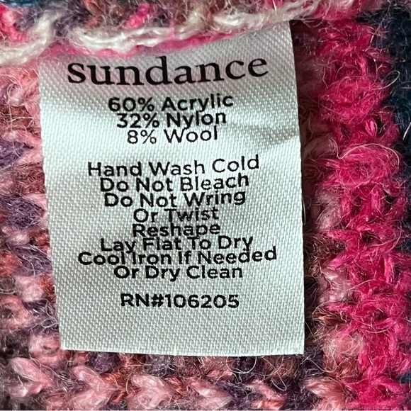 Sundance | Pink Green Striped Wool Blend V-Neck Sweater, Large - Picture 9 of 9